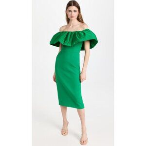 NEW Rebecca Vallance Virgil Ruffle Cocktail Dress in Green Size US 2